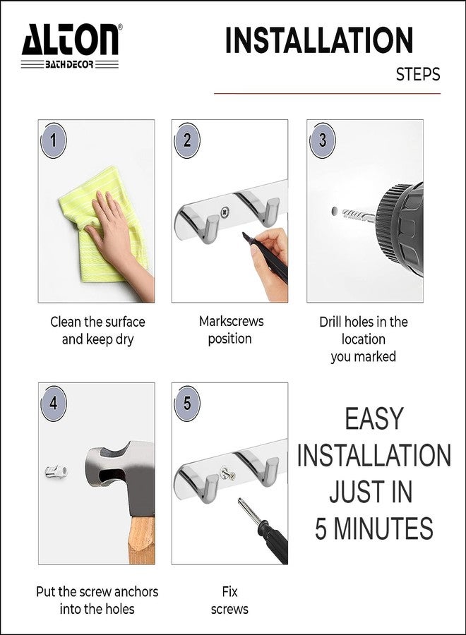 ALTON ALD965, Stainless Steel, 6-Pin Wall Hooks for Hanging Cloth and Towel Hangers for Wall Hooks, Door Hangers, Hook Rail, Silver, Pack of 2 - Image 4